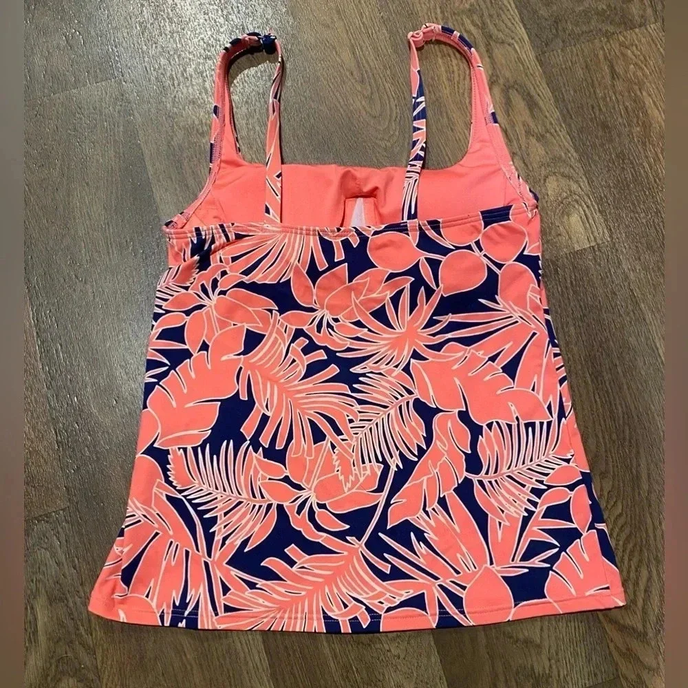 Land’s End Square Neck Underwire Tankini Swimsuit Top Pink Navy Palm Size 2 NWT